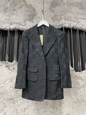 Authentic Gucci Black GG Jacquard Tailored Blazer